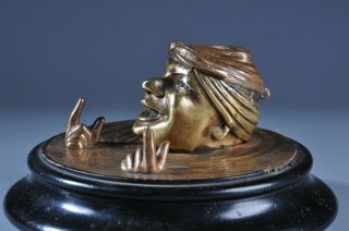 Curiosité Encrier Bronze tête de grotesque XIX rare antique inkwell curiosity 2