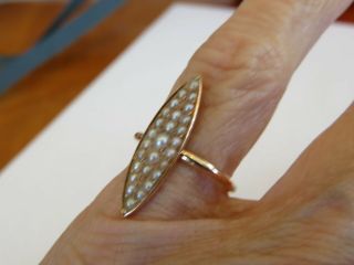 Art Deco 14k Rose Gold Seed Pearl 22 X 6.  5 Mm Ring Sz 4 1/2 Rare Find