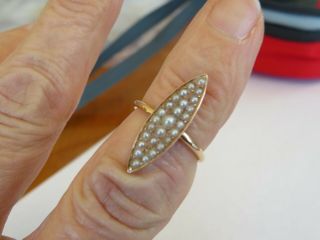 ART DECO 14K ROSE GOLD SEED PEARL 22 X 6.  5 MM RING SZ 4 1/2 RARE FIND 2