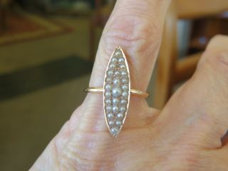 ART DECO 14K ROSE GOLD SEED PEARL 22 X 6.  5 MM RING SZ 4 1/2 RARE FIND 3
