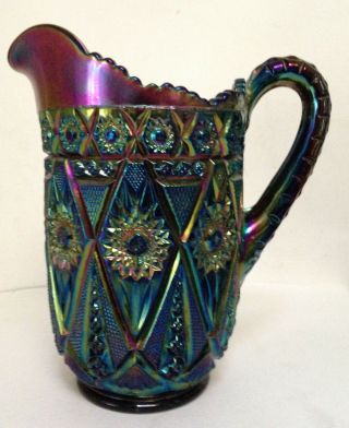 Amethyst Carnival Glass Diamond Lace Pitcher Imperial Electric Rare Great Colors