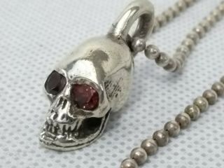 Very Rare Vtg King Baby Called " Silver Skull With Red Stones " Pendant Necklace