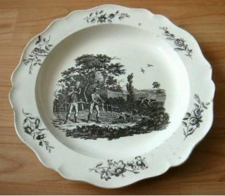 Wedgwood Creamware Plate With Rare Print - Hunters Shooting Birds C1790