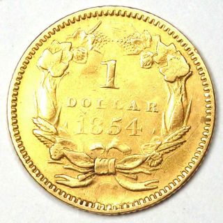 1854 Type 2 Indian Dollar Gold Coin (G$1) - XF Details (Plugged) - Rare Type 2 2