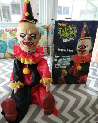 Spirit Halloween Rare Giggles Zombie Baby Clown - Iob -