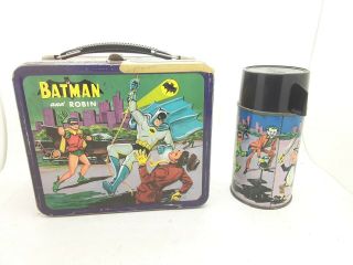Rare Vintage 1966 Batman Metal Lunch Box & Thermos Aladdin Industries