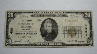 $20 1929 Adams York Ny National Currency Bank Note Bill Ch 4061 Rare