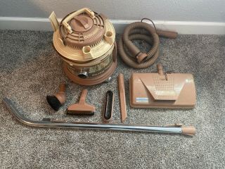 Rare Vintage Brown Filter Queen Canister Vacuum Cleaner With Hose & Attatchments