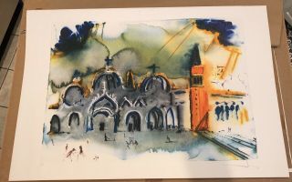 Rare - Salvador Dali Large Color Lithograph Homage To Venice Signed 98/195 Obo