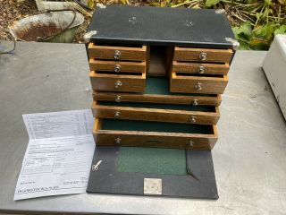 Vtg Rare Gerstner Union Machinist Tool Case Key Felt Box Drawer Wooden