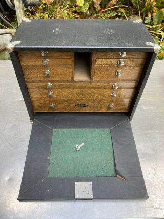 Vtg RARE Gerstner UNION MACHINIST TOOL CASE KEY FELT Box Drawer Wooden 2