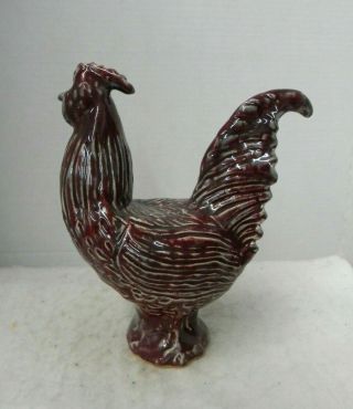 Signed Large Charlie Moore Nc Pottery Chicken,  Rare Red & Blue Flambe Glaze