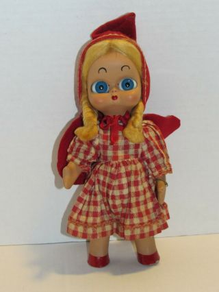 Rare Vintage Flirty Googly Eyed Dedo Doll Little Red Riding Hood Made In Italy