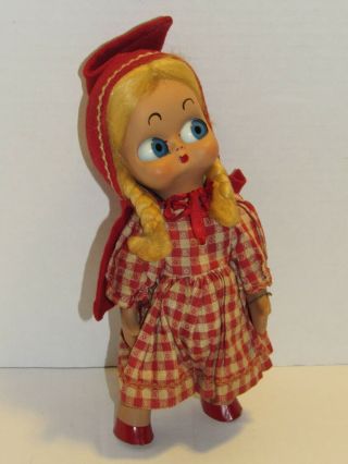 Rare Vintage Flirty Googly Eyed Dedo Doll Little Red Riding Hood Made in Italy 2