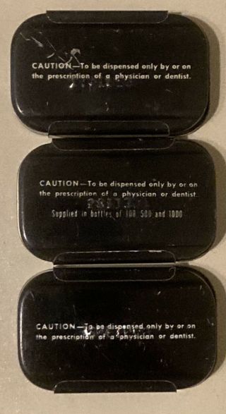 3 Vintage Abbott Nembutal Aspirin Physician Sample Tins Rare 2