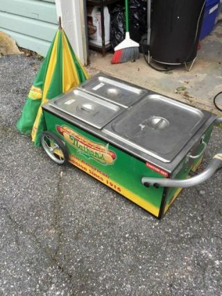 Rare Famous Nathans Hotdog Stand Cart Warmer With Umbrella Great