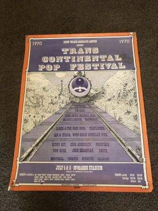 1970 Trans Continental Pop Fest Poster Grateful Dead Janis Joplin The Band Rare