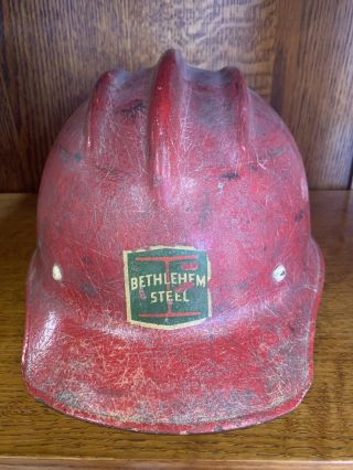 RARE VTG Bullard BETHLEHEM STEEL Fiberglass Red Hard Boiled Hard Hat 3