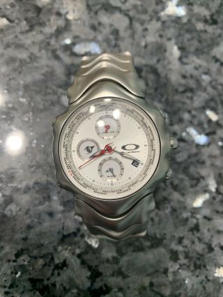 Oakley Gmt Watch Honed Stainless Steel White Face Dial 10 - 140 Rare