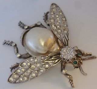 Rare Vintage Nettie Rosenstein Sterling Silver Rhinestone Insect Bug Brooch