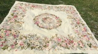Vintage Wool Hooked Rug Large with Floral RARE 12 ' x 12 ' 2