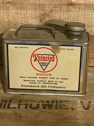 Vintage Early Rare Standard Oil Car Polarine One Half Gallon Oil Can