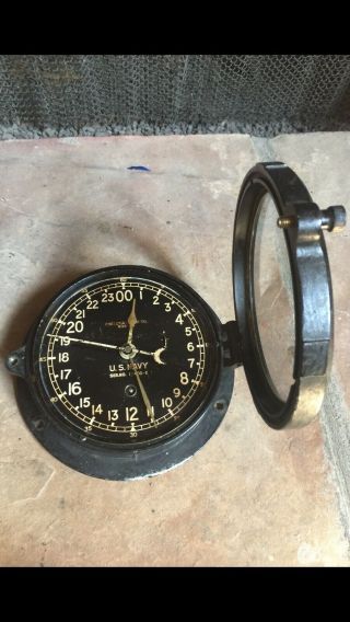 Us Navy Chelsea Clock Co.  Boston Wwii ? Ship Pbm Military - “works” Rare Wow