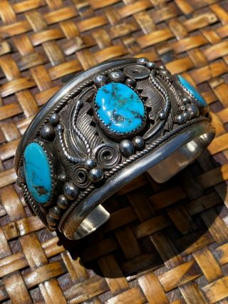 Old Rare Native American Navajo Sterling Silver Blue Turquoise Bracelet