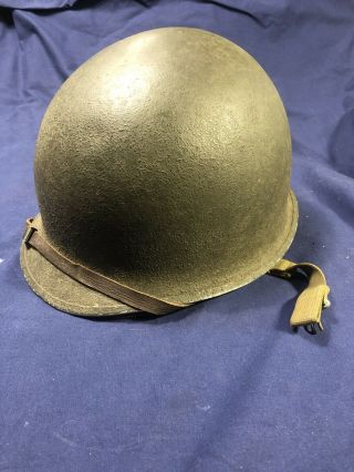 Wwii M1 Helmet Front Seam Fixed Bale With Rare Msa Liner - Very Good Cond