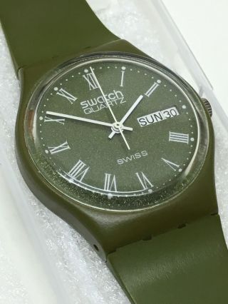 Rare Vintage Swatch Watch Gg700 1983 Green Roman Numerals First Year 483 Serial
