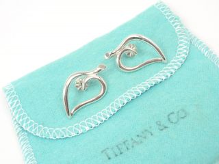 Rare Vintage 1987 Tiffany & Co Sterling Silver 1 " Open Heart Leaf Stud Earrings
