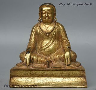 8 " Rare Old Tibetan Buddhism Temple Bronze Gilt Lama Guru Rinpoche Buddha Statue