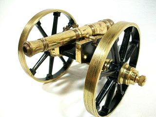 Vintage 1930 - 40s Functional Brass & Wood Cannon In - Rare