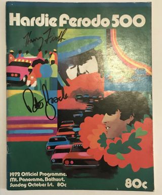 Signed 1972 Bathurst Programme By Peter Brock Harry Firth Rare First Win
