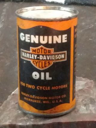 Rare Vintage Harley Davidson 1/2 Pint Two - Cycle Oil Can Full