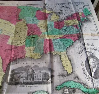 Gazetteer Of The Us Of America/1854/rare 1st Ed.  /hand Colored Map Of America - 25 "