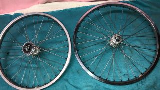 Old School Bmx Wheel Set 20 " Chrome Sun Rims 36 Spoke - Rare Early Crupi Hubs -