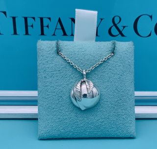 Rare Tiffany & Co.  Vintage Sterling Silver Peach Fruit Pendant Necklace Euc