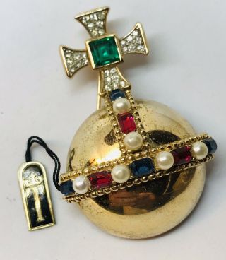 Rare Signed Trifari Alfred Philippe Jeweled Royal Coronation Orb Pin
