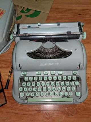 Hermes 3000 1965 Portable Typewriter - Rare Seafoam Green -,  Case