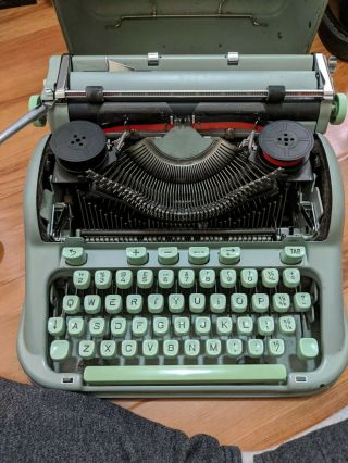 Hermes 3000 1965 portable typewriter - RARE seafoam green -,  CASE 2