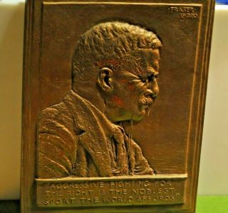 Rare James Earle Fraser 1920 Large Bronze Plaque Of Theodore Roosevelt Portrait