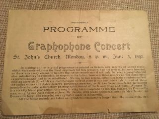 Rare Flyer: A Concert Featuring 30 Graphophone Cylinder Records,  1895