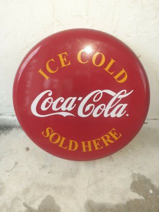 Vintage 24 " Coca Cola Button Sign Ice Cold Coca Cola Here Rare Design Sharp
