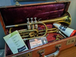 E.  K.  Blessing Artist Cornet W/ Case 1950 Bach Mouthpiece Rare Trumpet