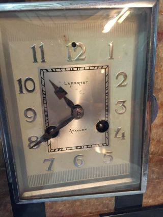 A rare Art Deco Lapertot marble & bronze mantle clock. 2
