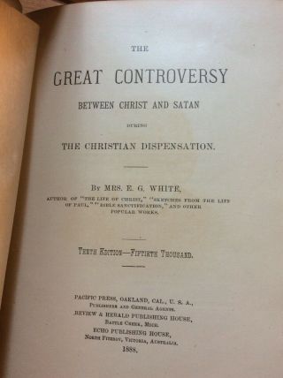 Rare Book The Great Controversy Between Christ And Satan 1888 Edition