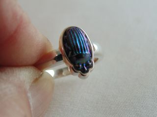 Antique 1910 Lc Tiffany Rare Cobalt Blue Favrile Art Glass Scarab Sterling Ring
