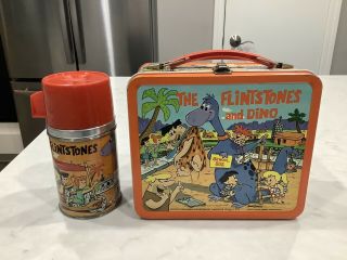 Rare 1962 Flintstones Metal Lunch Box W/ Thermos 1st Edition Hanna Barbera