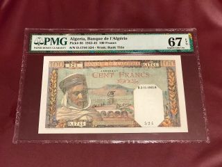 Algeria Bank D’algerie 100 Francs 1942 Pmg 67 Gem Unc Epq Pick 88 Top Pop Rare